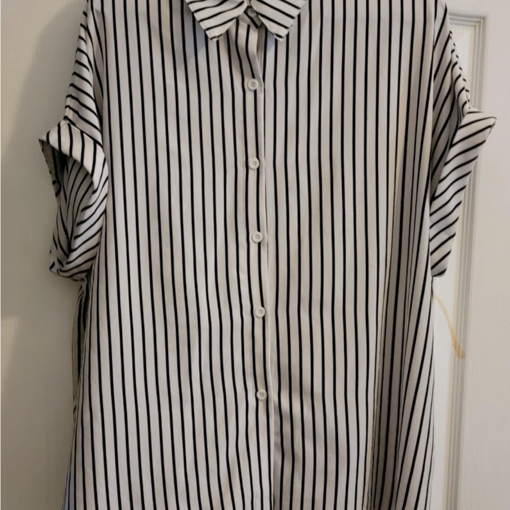 SHEIN Black and White Striped Button Down Shirt